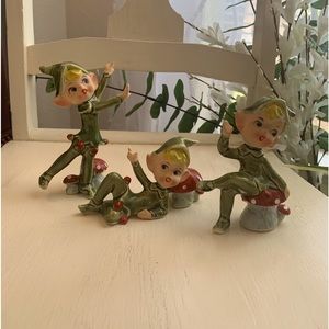 Pristine 50’s Lefton Elves #4193 Trademark Exclusives Japan Green/ mushrooms.
